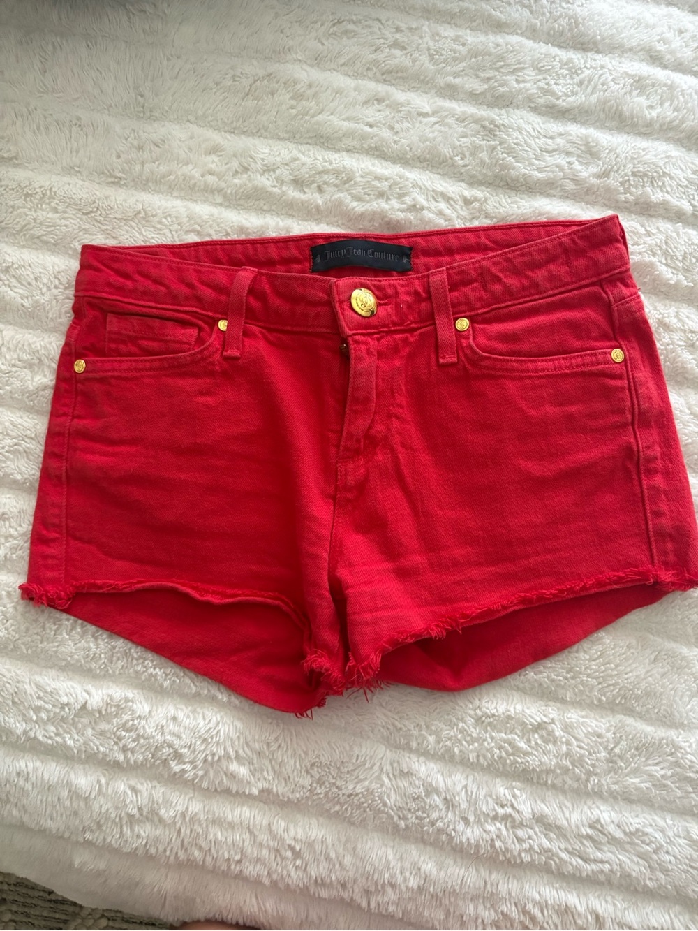 Juicy Couture Bright Red Denim Cutoff Shorts